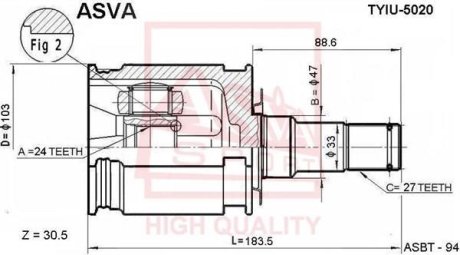 Шрус внутр ASVA TYIU5020 (фото 1)