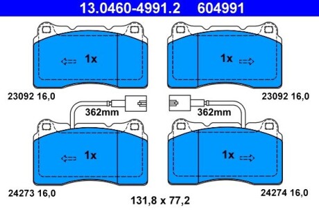 Колодки гальмівні дискові, комплект ATE 13.0460-4991.2