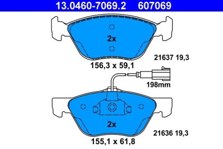 Колодки гальмівні дискові, комплект ATE 13.0460-7069.2