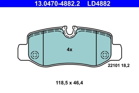 Комплект гальмівних колодок з 4 шт. дисків ATE 13.0470-4882.2 (фото 1)