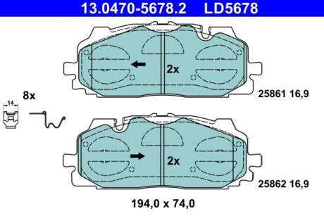 Комплект гальмівних колодок з 4 шт. дисків ATE 13.0470-5678.2 (фото 1)