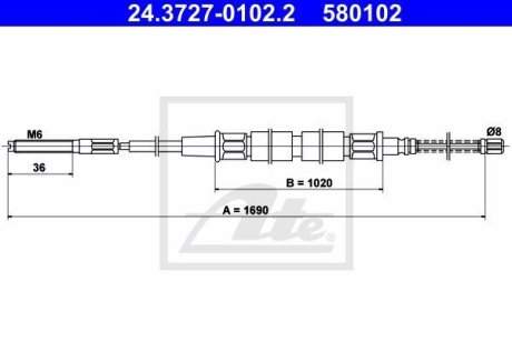 Трос, стояночная тормозная система ATE 24.3727-0102.2 (фото 1)