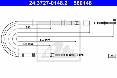 Трос, стояночная тормозная система ATE 24.3727-0148.2 (фото 1)