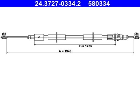 Трос, стояночная тормозная система ATE 24.3727-0334.2 (фото 1)