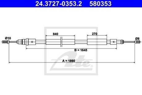 Трос, стояночная тормозная система ATE 24.3727-0353.2