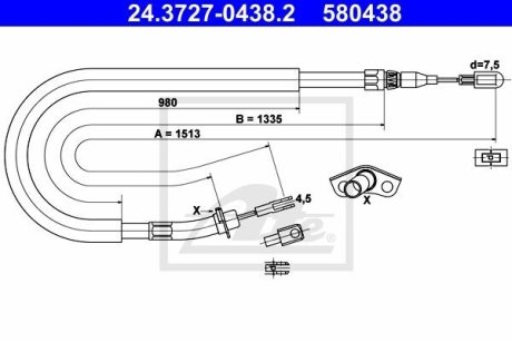 Трос, стояночная тормозная система ATE 24.3727-0438.2 (фото 1)