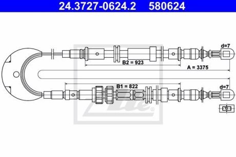 Трос, стояночная тормозная система ATE 24.3727-0624.2 (фото 1)