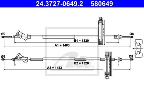 Трос, стояночная тормозная система ATE 24.3727-0649.2 (фото 1)