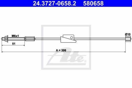 Трос, стояночная тормозная система ATE 24.3727-0658.2 (фото 1)