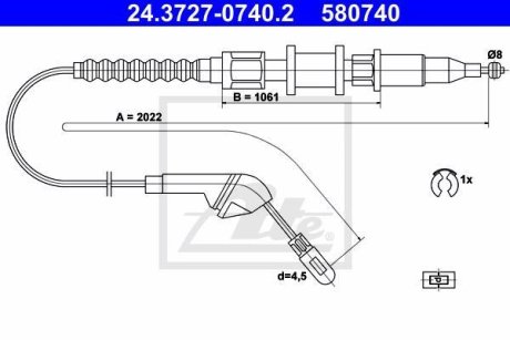 Трос, стояночная тормозная система ATE 24.3727-0740.2 (фото 1)