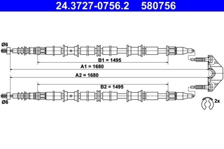 Трос, стояночная тормозная система ATE 24.3727-0756.2 (фото 1)