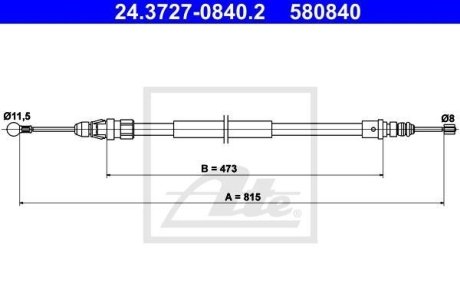 Трос, стояночная тормозная система ATE 24.3727-0840.2 (фото 1)