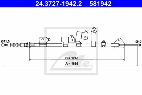 Трос, стояночная тормозная система ATE 24.3727-1942.2 (фото 1)