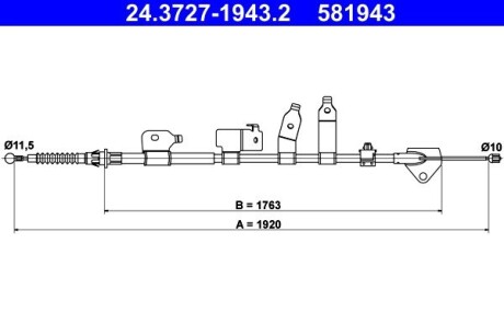 Трос, стояночная тормозная система ATE 24.3727-1943.2