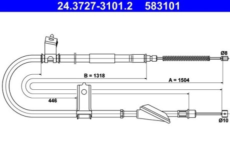 Трос, стояночная тормозная система ATE 24.3727-3101.2 (фото 1)