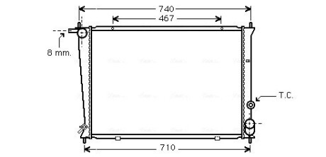 Радиатор охлаждения двигателя Hyundai H100 H-1 2,5D 00>04, 04>07 MT AC+/- AVA COOLING HYA2049