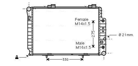 Радіатор охолодження двигуна MB W202(C) MT/AT +AC 96- (Ava) AVA COOLING MSA2174