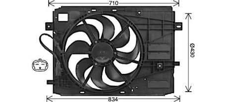 Вентилятор радіатора охолодження двигуна Citroen Berlingo (12-)/Peugeot 308, 3008, Partner (14-) AVA AVA COOLING PE7561