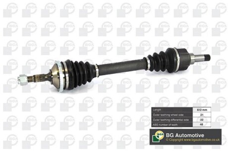 Піввісь Peugeot 206 1.1-1.6 98-09 (21/22) 612mm (+ABS 48z) Л. BGA DS6714LA