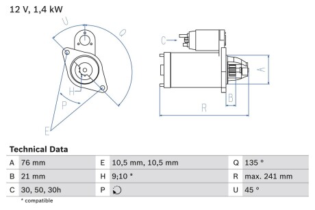 Стартер BOSCH 0 986 014 840