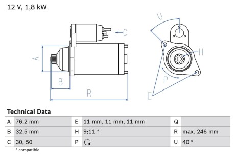 Стартер BOSCH 0 986 017 000 (фото 1)