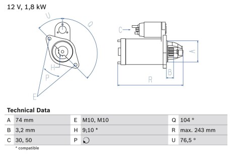 Стартер BOSCH 0 986 018 680