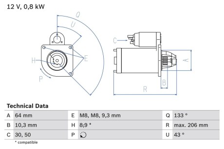 Стартер BOSCH 0 986 019 301