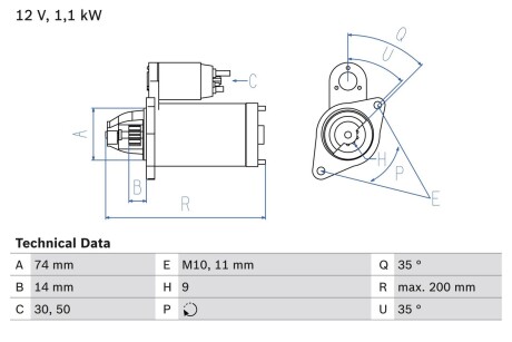 Стартер BOSCH 0 986 021 560 (фото 1)