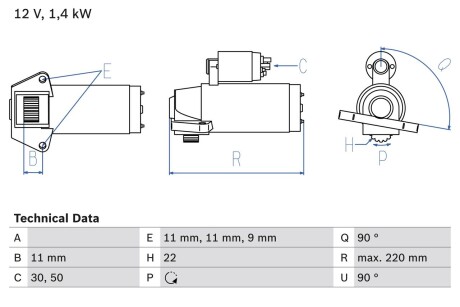 Стартер BOSCH 0 986 022 561 (фото 1)