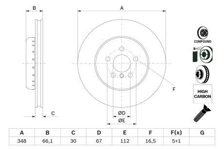 Гальмівний диск BMW 3/5/7/X3/X4/X5/X6 \'\'F d=348mm \'\'16>> - BOSCH 0986479F57