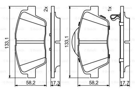 Колодки гальмівні дискові KIA Optima \'\'F \'\'1,7-2,4 \'\'11>> BOSCH 0986494755 (фото 1)