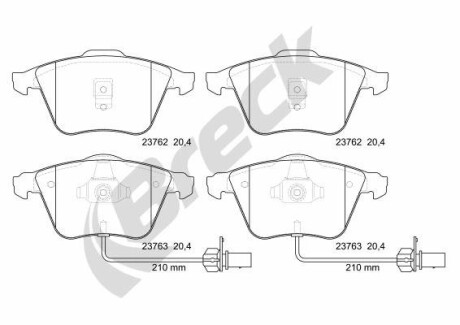 Колодки гальмівні дискові, комплект BRECK 23762 00 701 10
