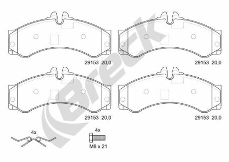 Колодки гальмівні дискові, комплект BRECK 29153 00 703 00