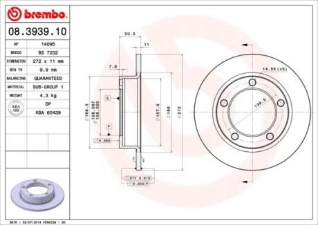 Гальмівний диск BREMBO 08.3939.10 (фото 1)