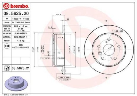 Тормозной диск BREMBO 08.5625.21 (фото 1)