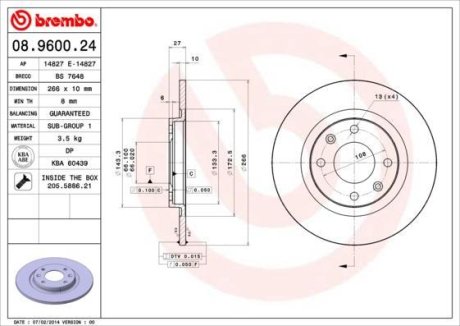 Тормозной диск BREMBO 08.9600.24