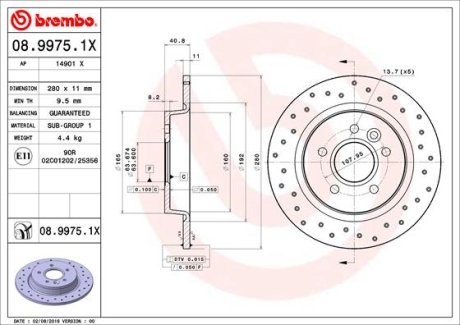 Тормозной диск BREMBO 08.9975.1X