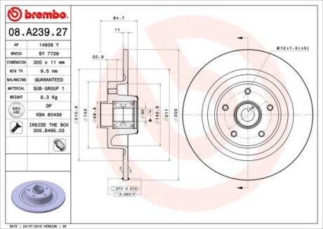 Тормозной диск BREMBO 08.A239.27