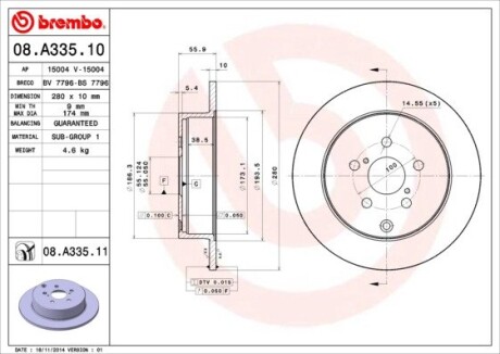 Диск гальмівний BREMBO 08.A335.10