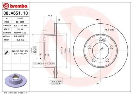 Тормозной диск BREMBO 08.A651.10