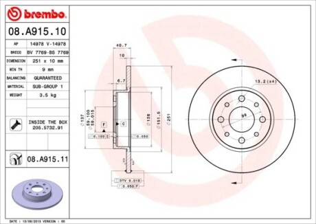 Тормозной диск BREMBO 08.A915.11