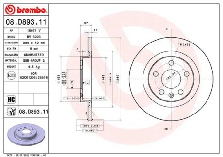 Гальмівний диск BREMBO 08.D893.11