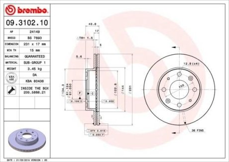 Тормозной диск BREMBO 09.3102.10