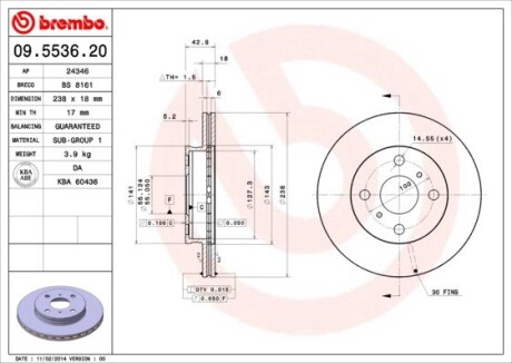 Тормозной диск BREMBO 09.5536.20