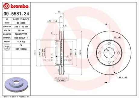 Тормозной диск BREMBO 09.5581.34 (фото 1)