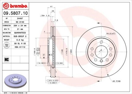 Тормозной диск BREMBO 09.5807.10