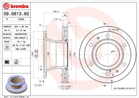 Тормозной диск BREMBO 09.6813.60