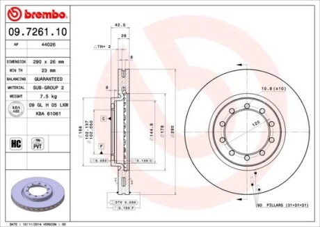 Гальмівний диск BREMBO 09.7261.10