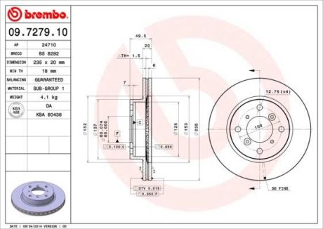 Тормозной диск BREMBO 09.7279.10