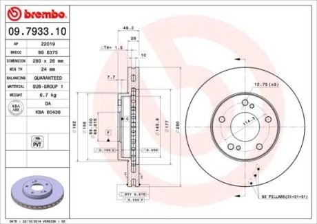 Тормозной диск BREMBO 09.7933.11